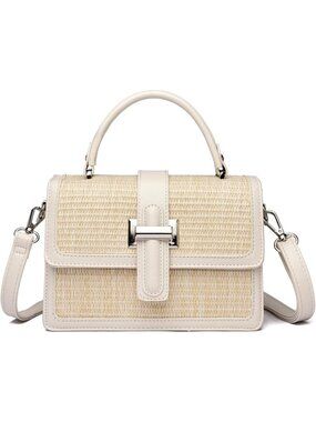 Women's Beige Small Top Handle Square Shoulder Clutch Purse Crossbody Bag